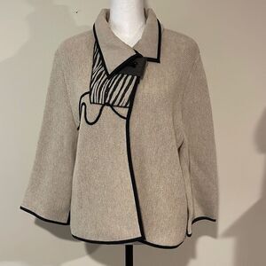 Jaskar Cardigan Sweater.Size Medium. Tan w/zebra print